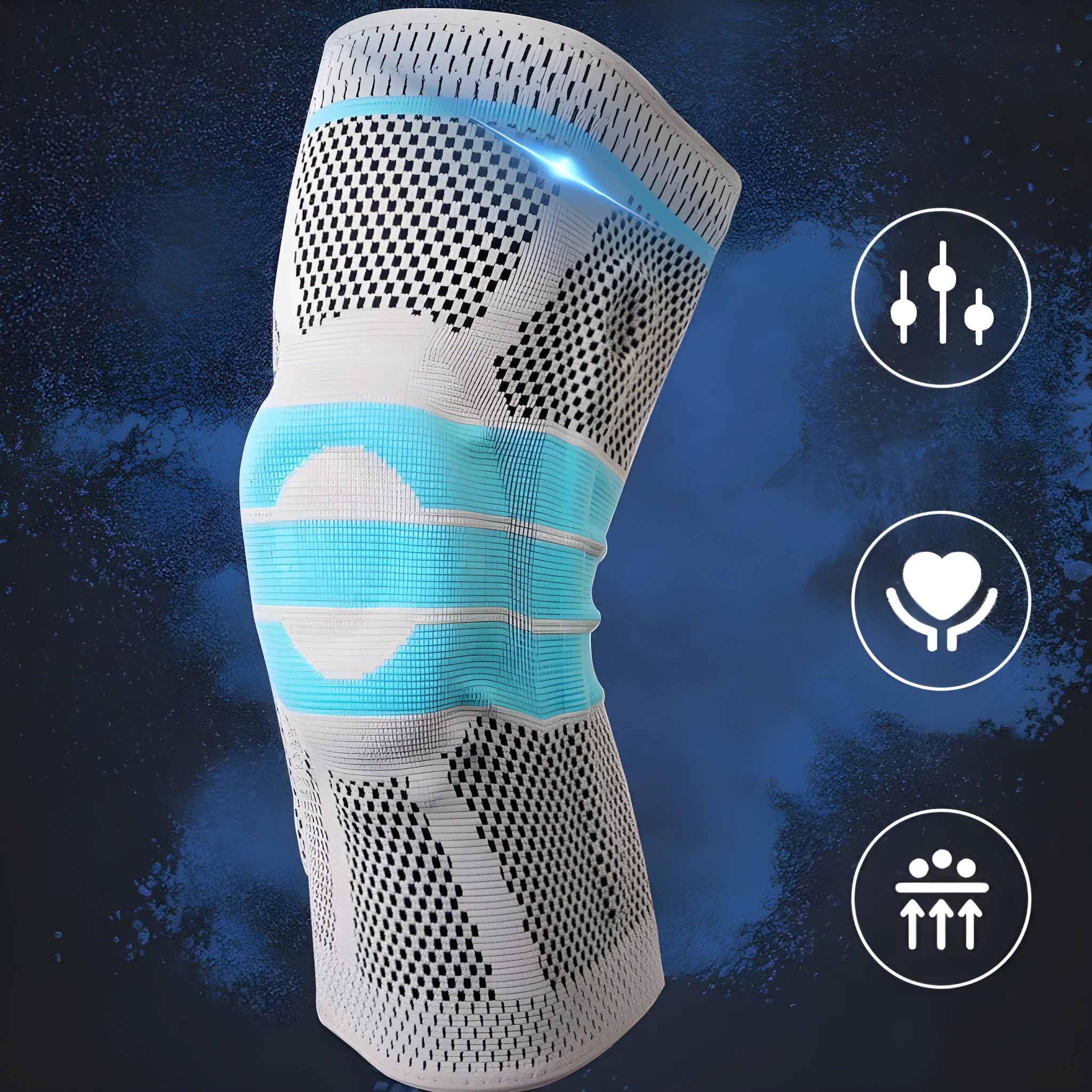 Sky blue silicone knee pads with elastic fibre construction for basketball and running protection