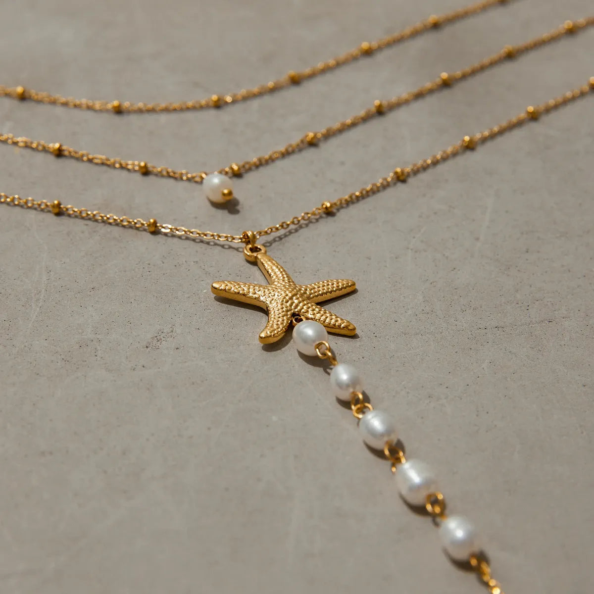 European American pearls necklace titanium steel twin starfish pendant 18K gold stainless steel chain