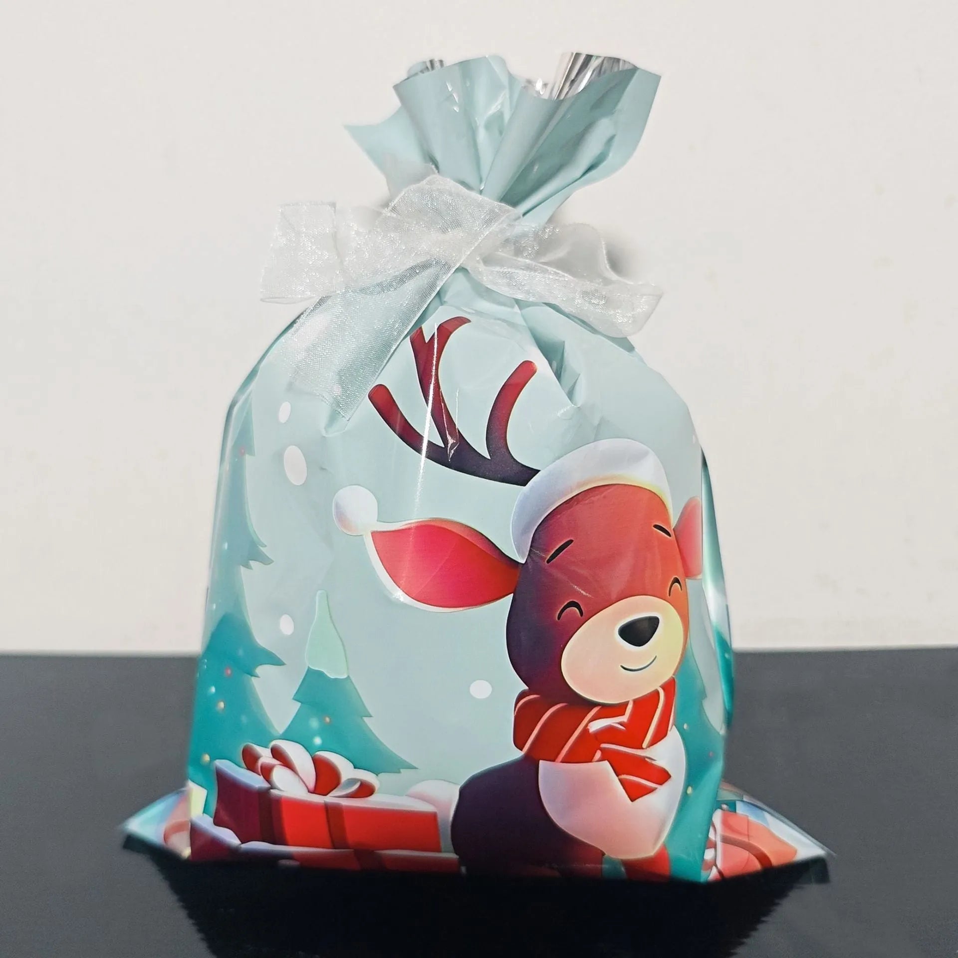 Christmas gift tying packing machine bag OPP aluminium PE 24x32cm sky blue design on white background