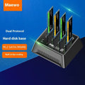 Aluminium M.2 dual protocol SSD enclosure for NVMe and SATA drives, tool-free design.