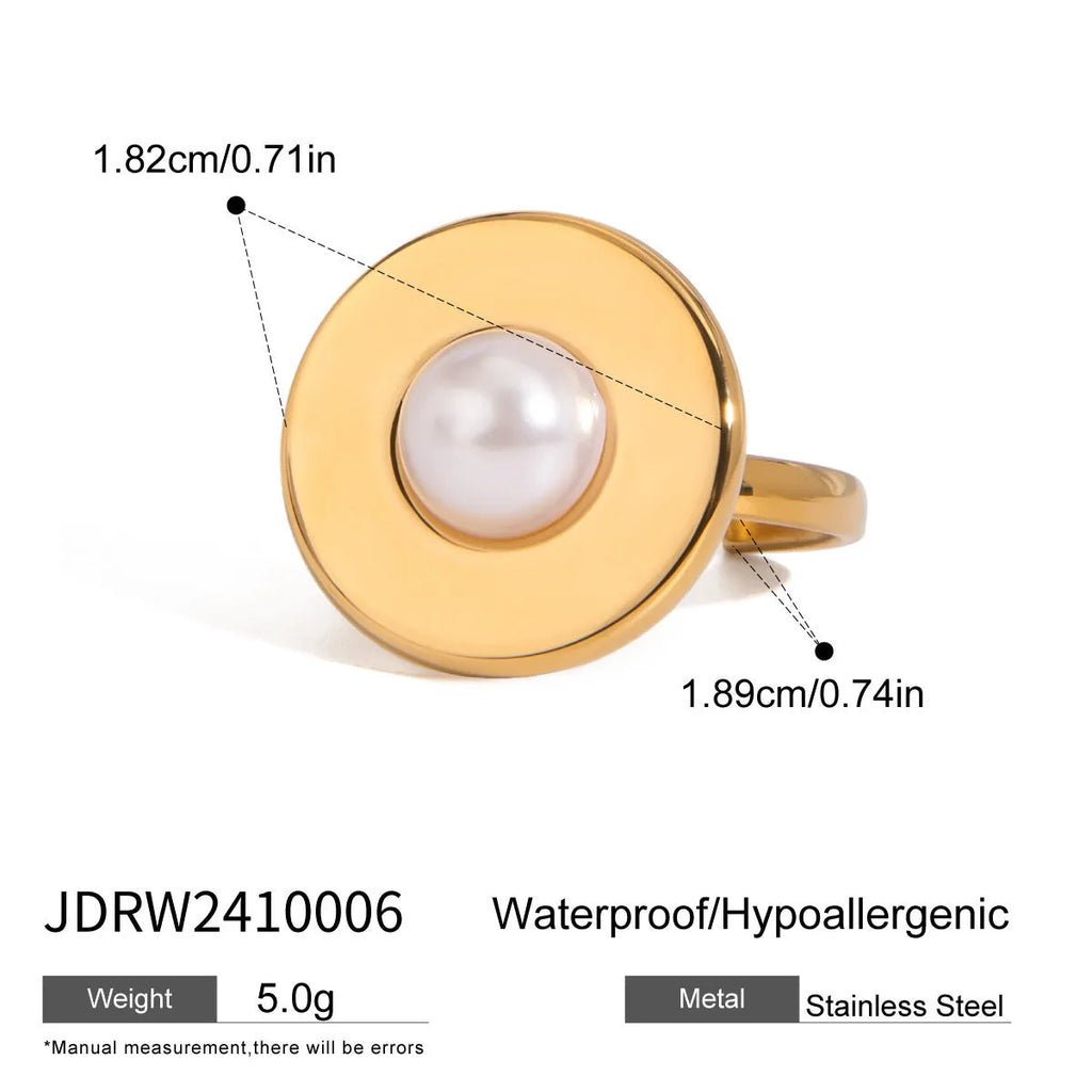 Adjustable opening stainless steel ring with acrylic pearl accent for women colour JDRW2410006