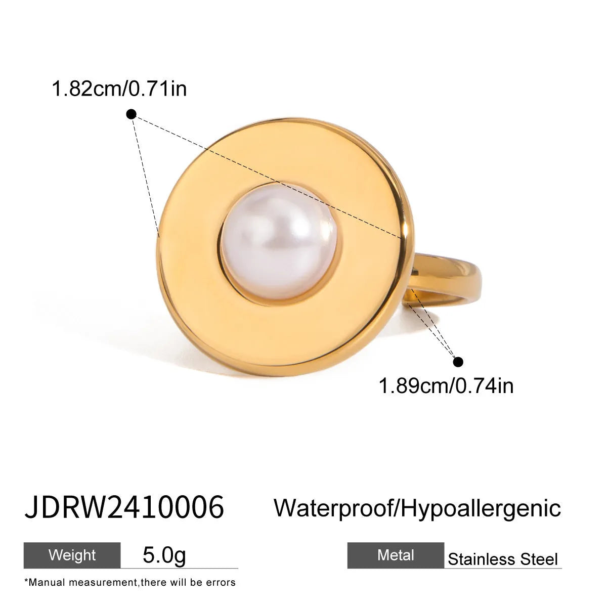 Adjustable opening stainless steel ring with acrylic pearl accent for women colour JDRW2410006