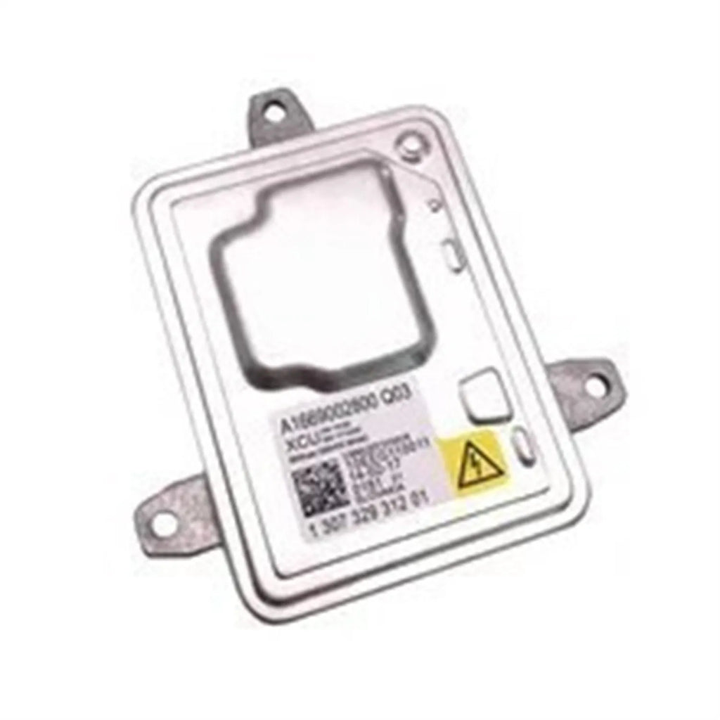 Metal automotive headlight ballast unit showing its rectangular shape and dimensions of 14 by 11 by 4.5 centimetres.