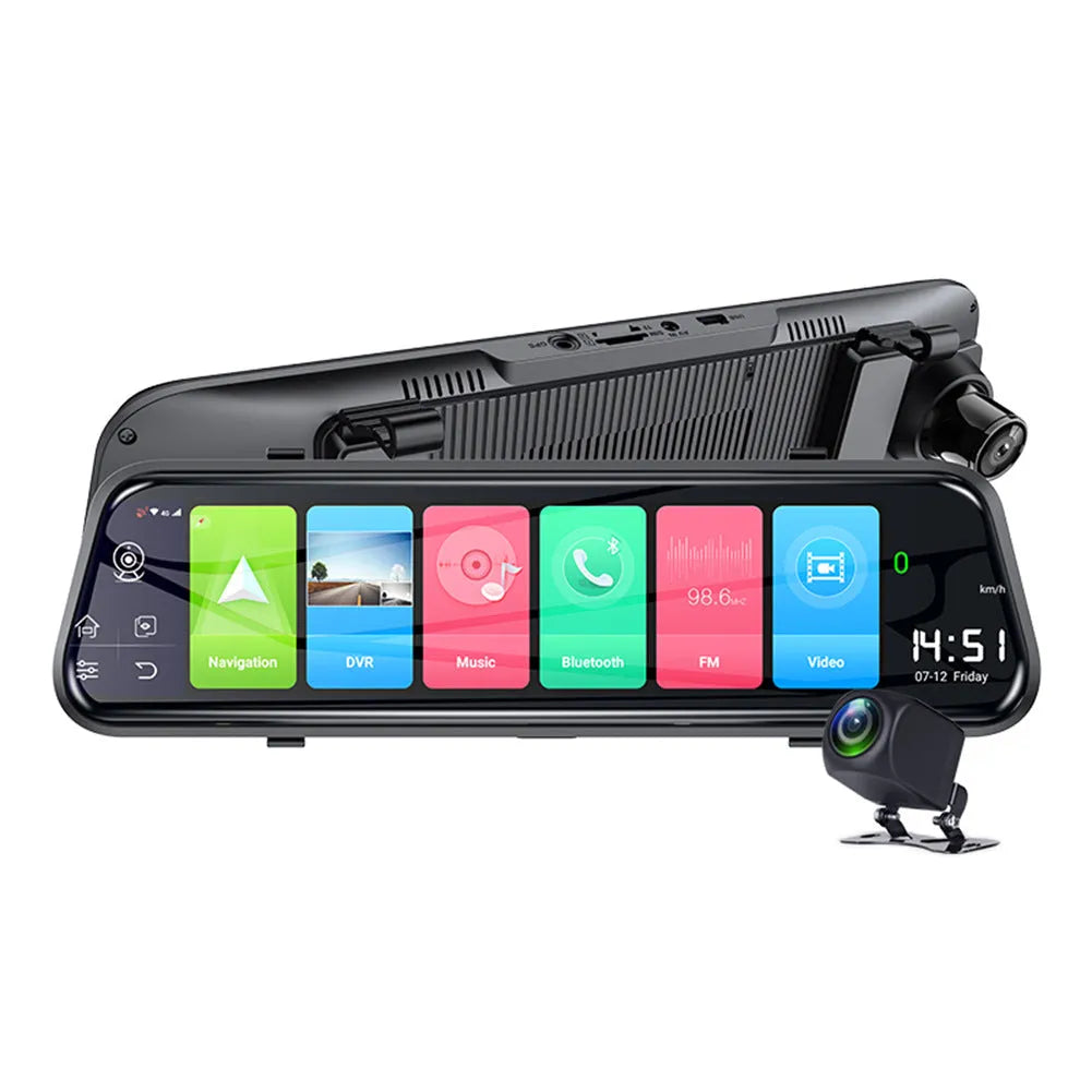 10 inch streaming media rearview mirror driving recorder with touch screen and front rear cameras