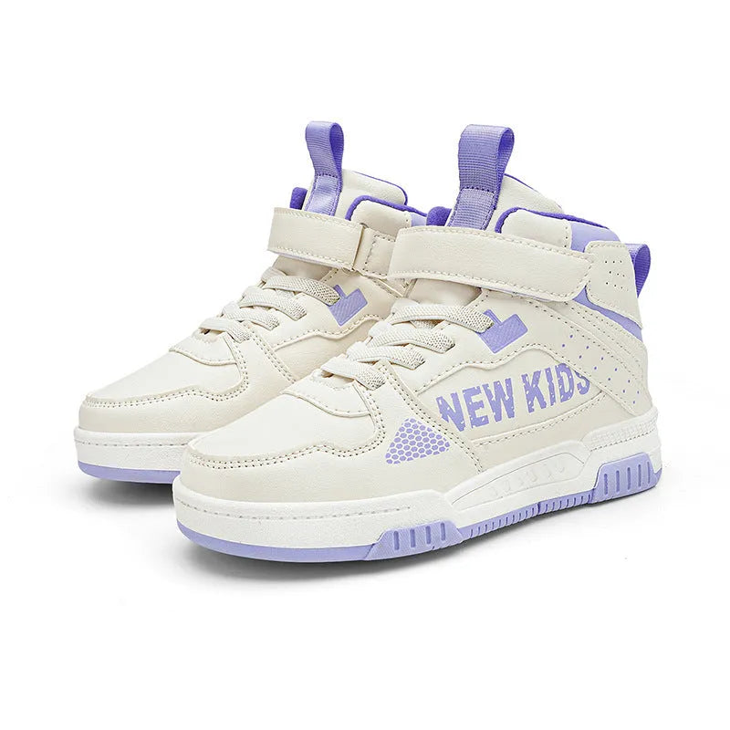 Children's beige green street sneakers with a buckle closure, PU upper, and rubber sole.