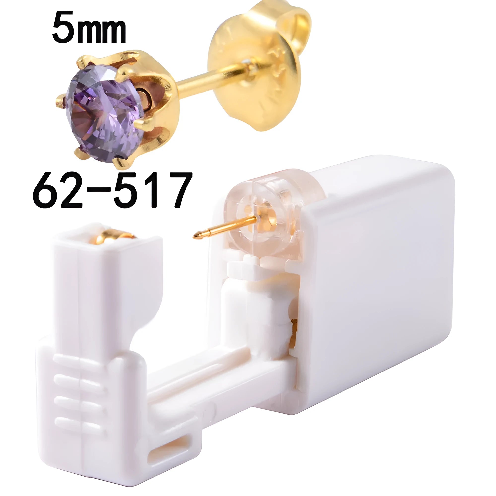 Disposable ear piercing gun with built-in crown stud in 316L stainless steel with zirconium inlay