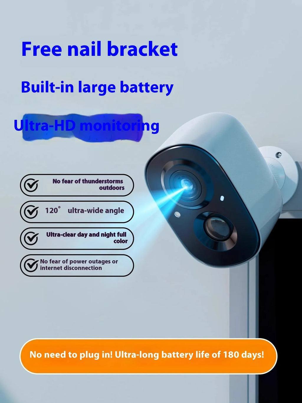 Battery-powered wireless Wi-Fi indoor surveillance camera with 1.2-inch ball design