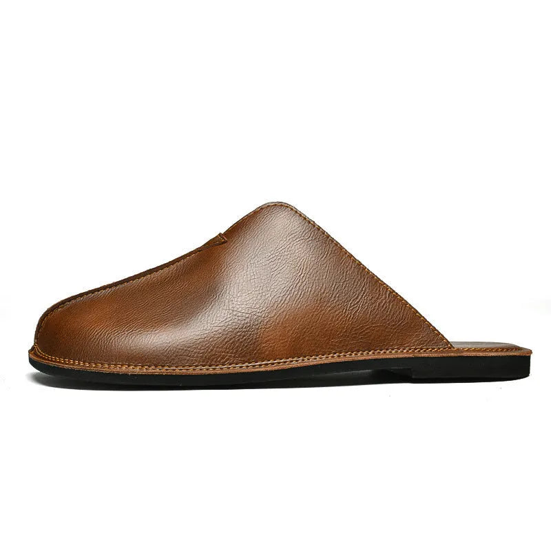 Men's retro flat beach slippers in brown with rubber sole and viscose craft, size 38-47
