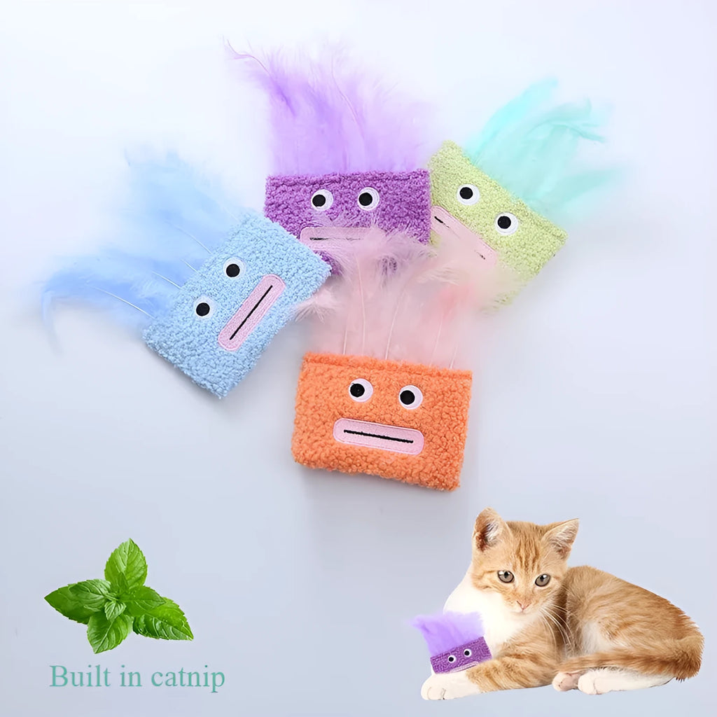 Big mouth explosion head shaped catnip plush toy in blue, green, orange, or purple colour