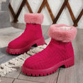 Women's winter ankle boots, thickened snow boots with plush cotton lining, round toe, green colour, side view