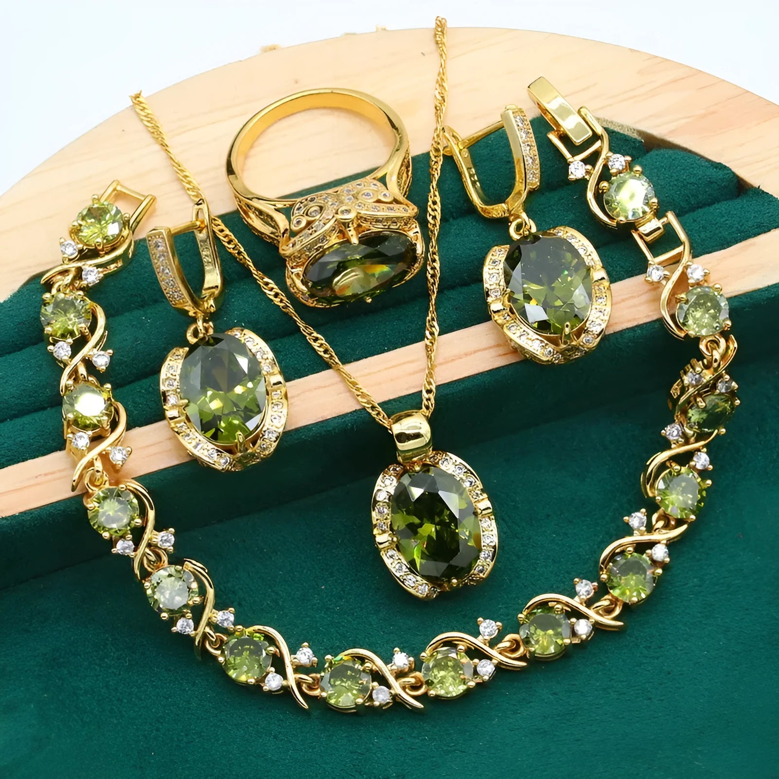 Women's rhinestone zircon jewellery suit with necklace, earrings, and ring on snake bone chain