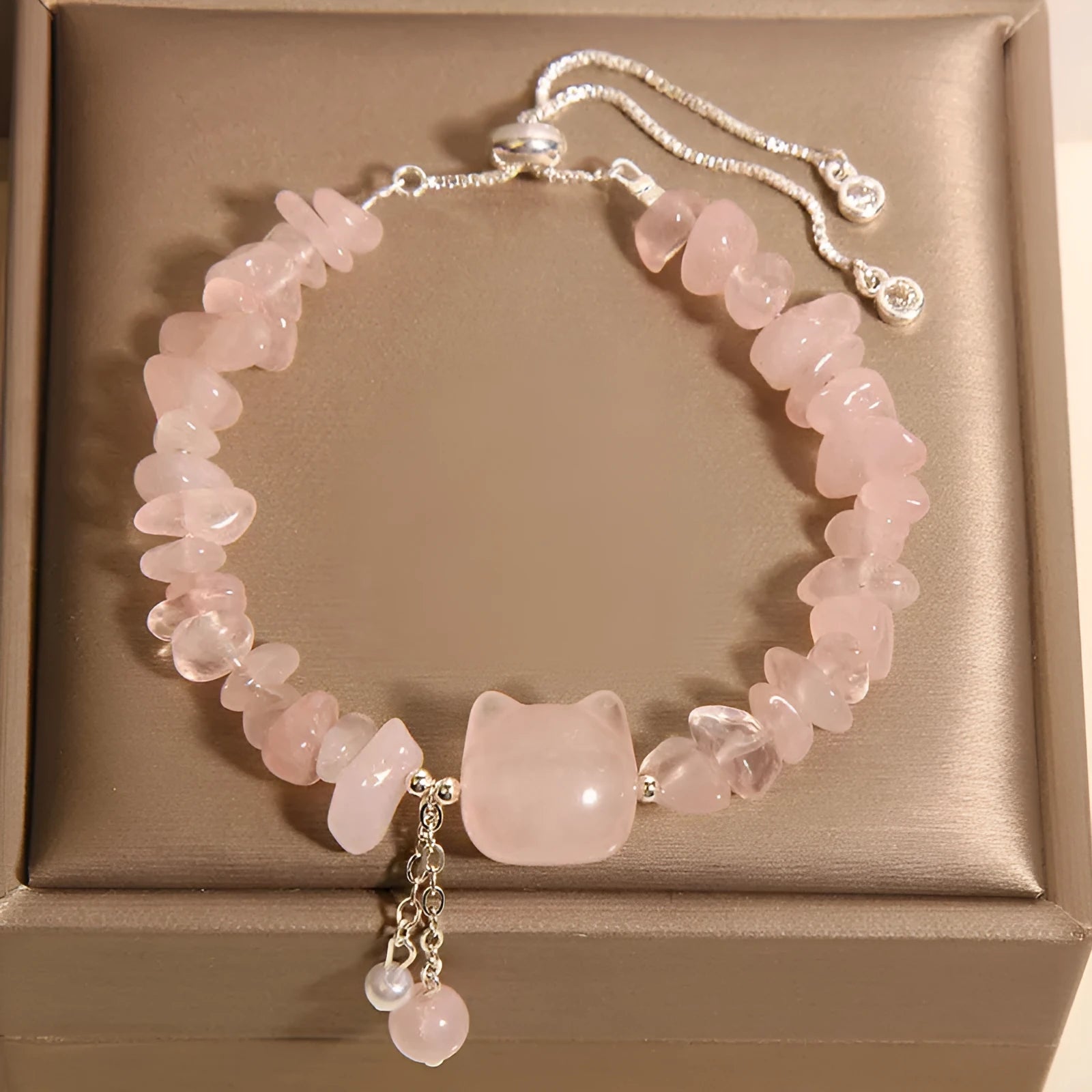 Pink crystal gravel kitten bracelet for women light luxury style