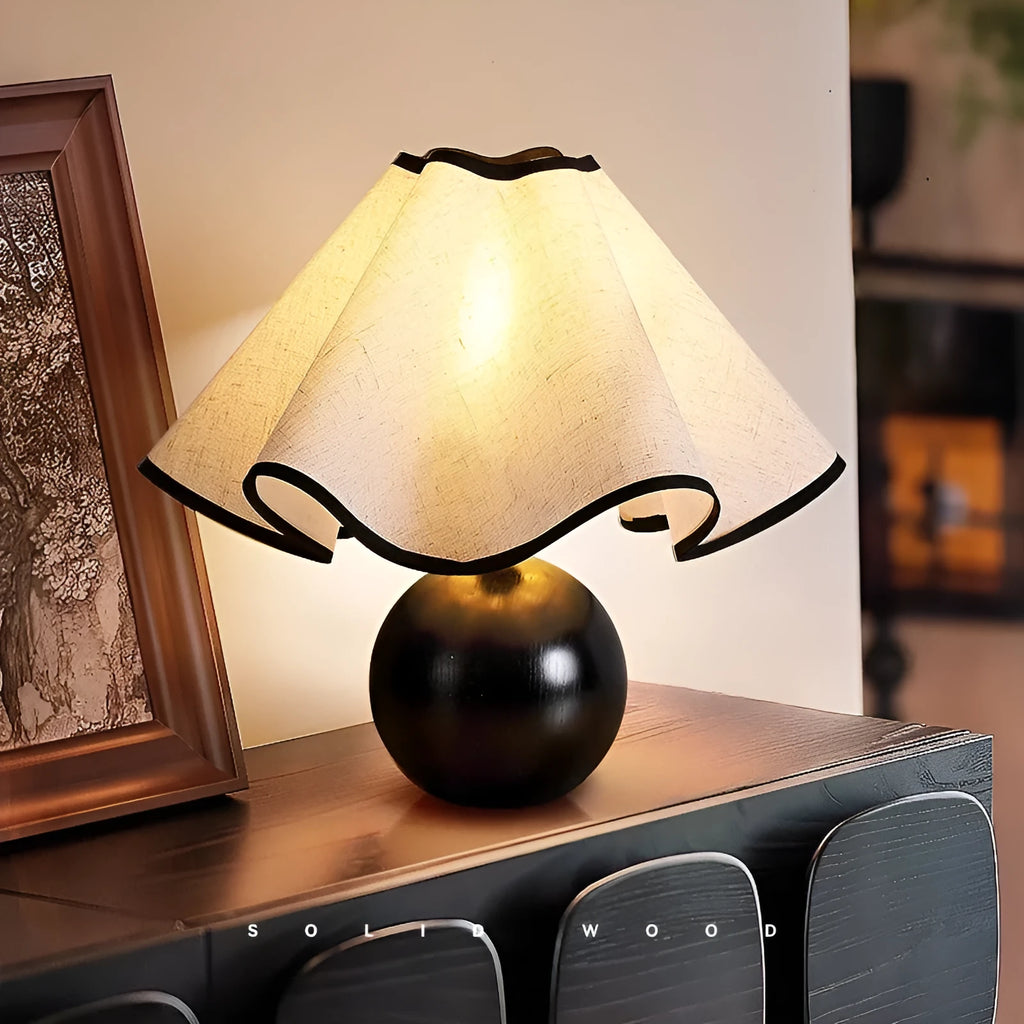Retro solid wood table lamp walnut creative petal design desk lamp with three colour Earth instrument