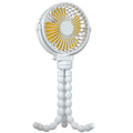 Black 2000mAh flexible tripod clip on fan with 3 speeds and USB charging on a white background