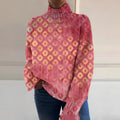 3D floral print high neck long sleeve pullover sweater polyester wool blend