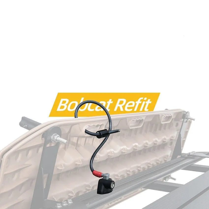 Plastic-sheathed steel cable lock for roof platforms with a lock mechanism, shown in 600mm and 1200mm lengths.