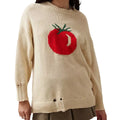 Women's milky white acrylic round neck sweater with loose fit and Jacquard detailing
