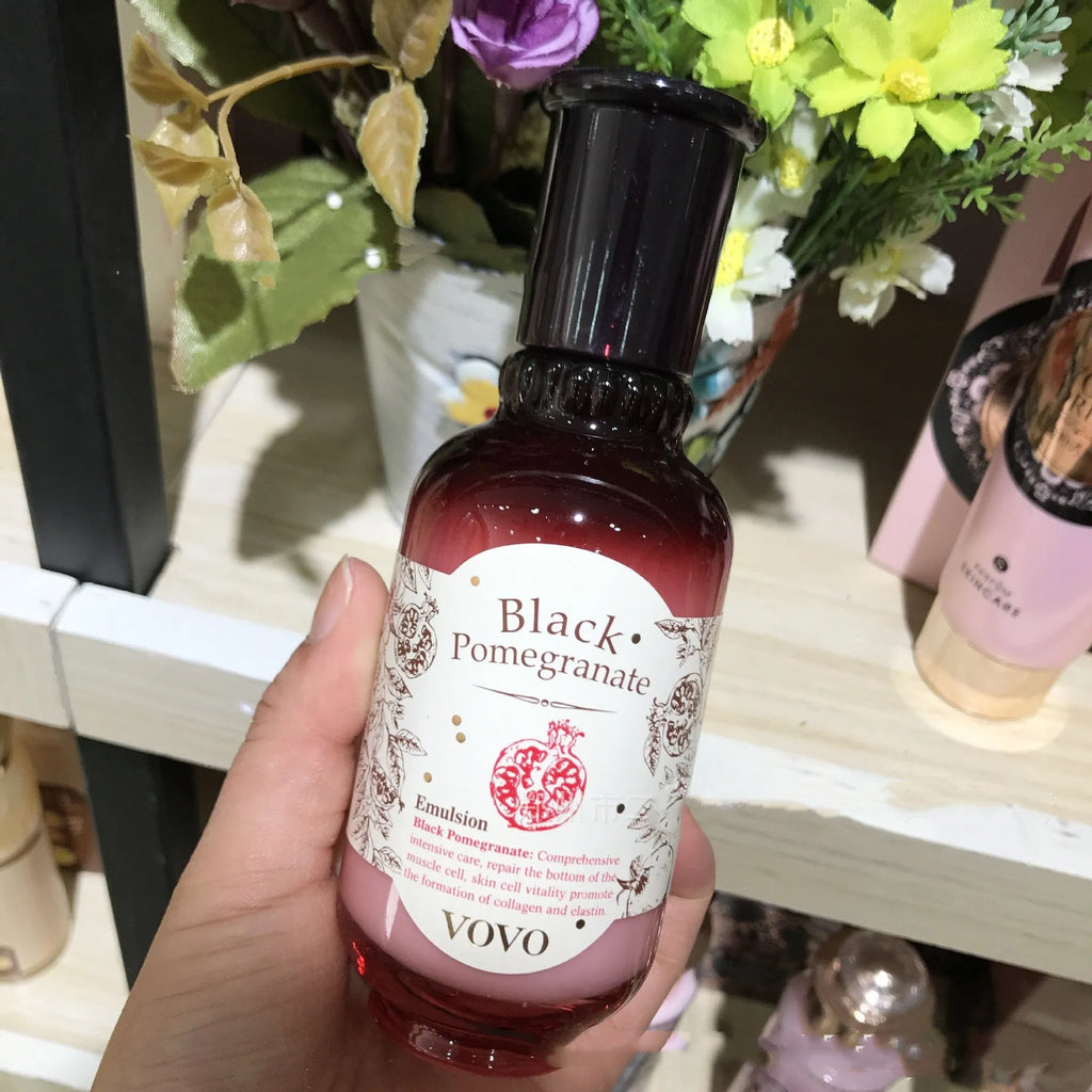 Pomegranate skincare set with six products including cleanser, water, milk, cream, essence and eye cream