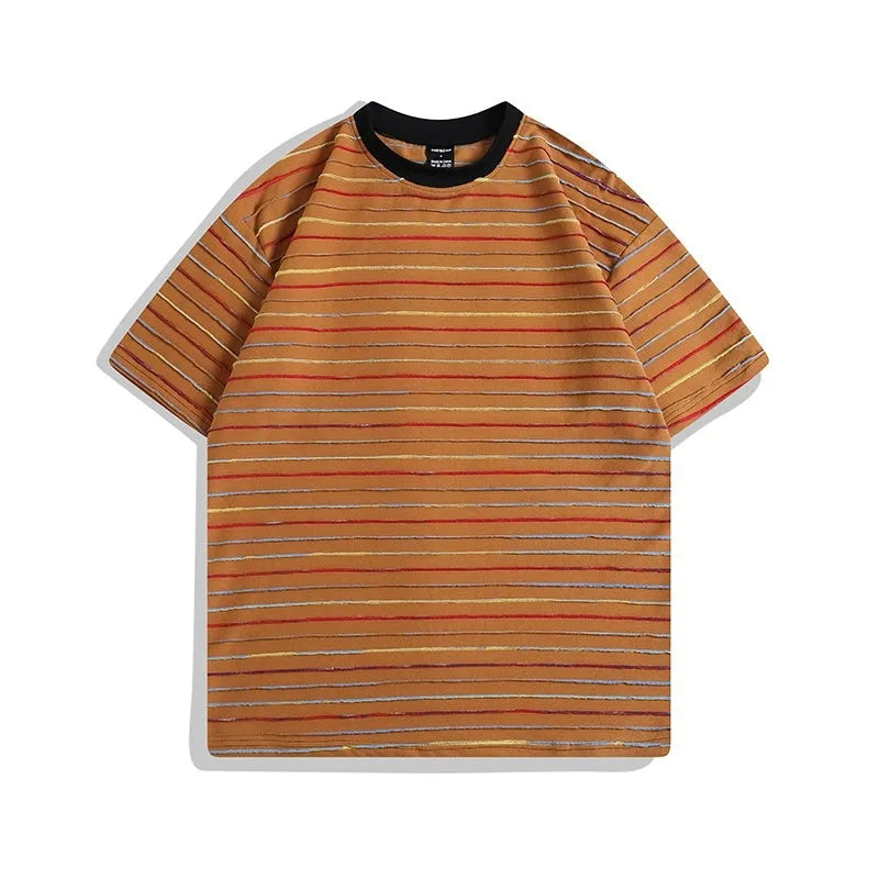 Loose fit couple T-shirt in apricot, black, yellow, gray, or pink with short sleeves and round neck.