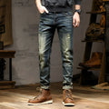 Men's stretch skinny jeans in retro colour with zip fly closure