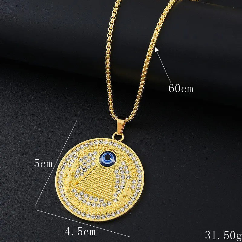 Women's geometric necklace with inlaid zircon stone on gold-coloured alloy chain