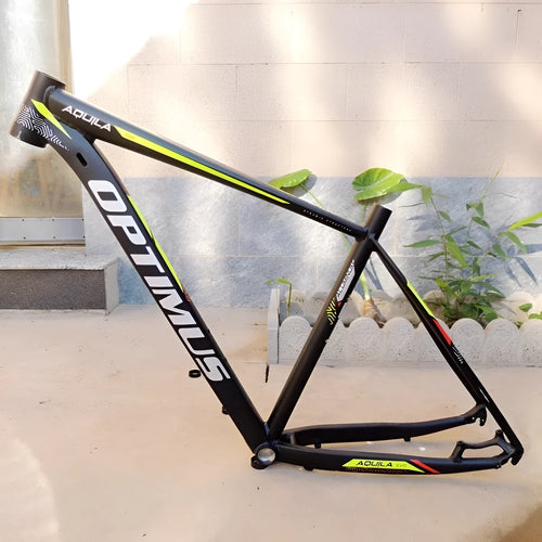 29-inch aluminum mountain bike frame in black green with internal cable routing