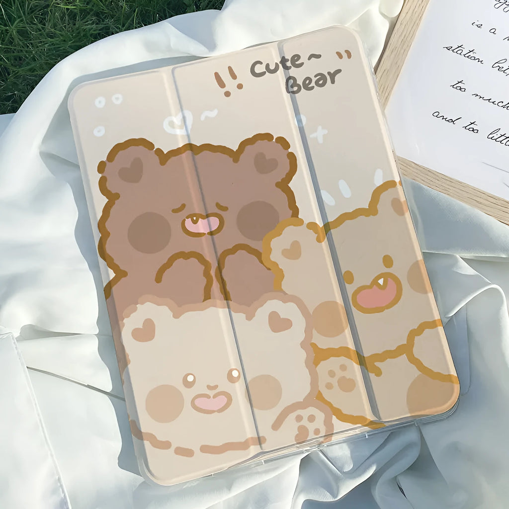 Flat silicone tri-fold protective case for iPad with cartoon rabbit design
