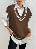 Women's casual vest sweater in wool blend fabric with loose fit and college style design