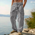 Men's loose cotton wide-leg casual trousers in light army green colour with elastic waistband