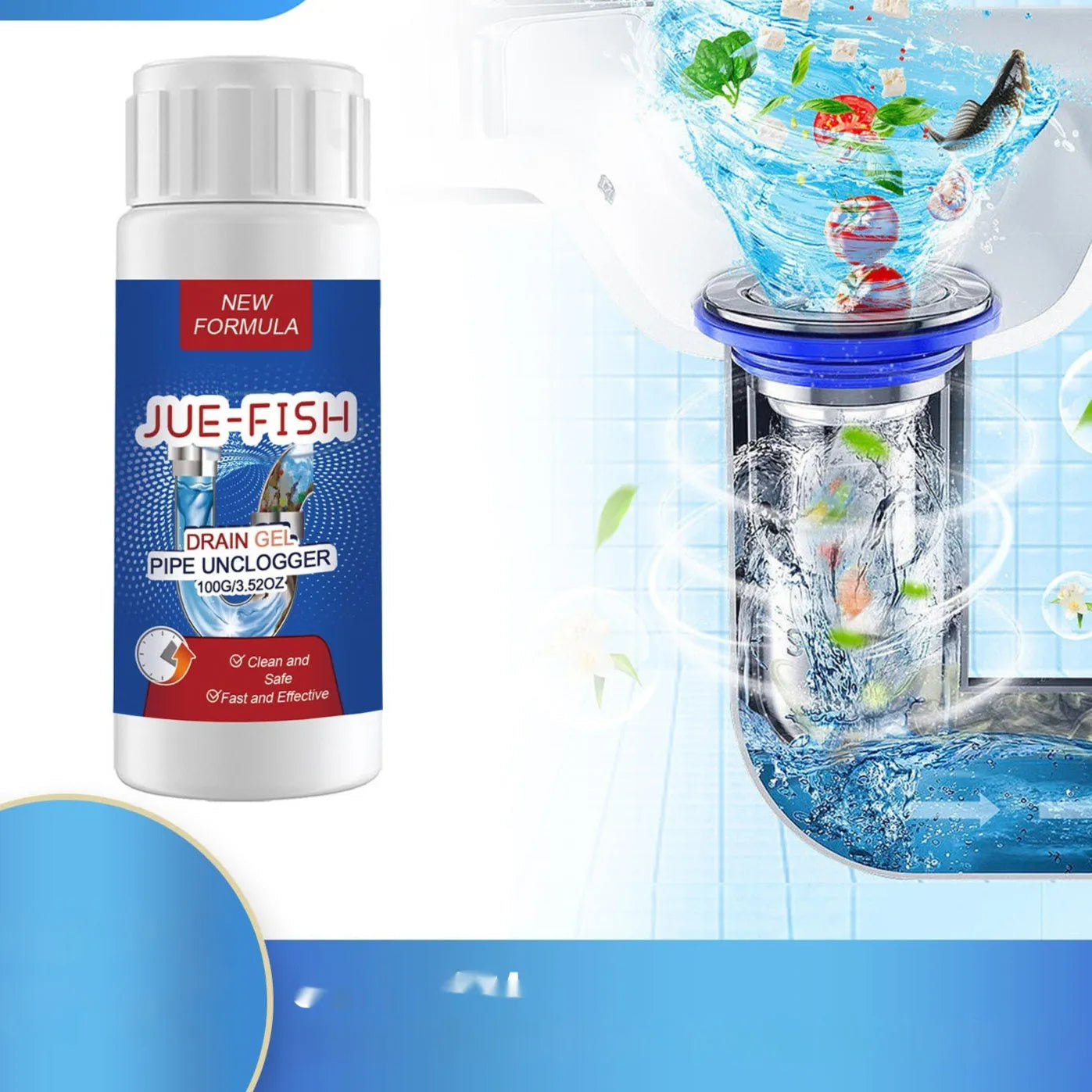 100g pipe dredge agent bottle for kitchen and bathroom sewer pipes measuring 11 x 4.3 x 4.3 cm