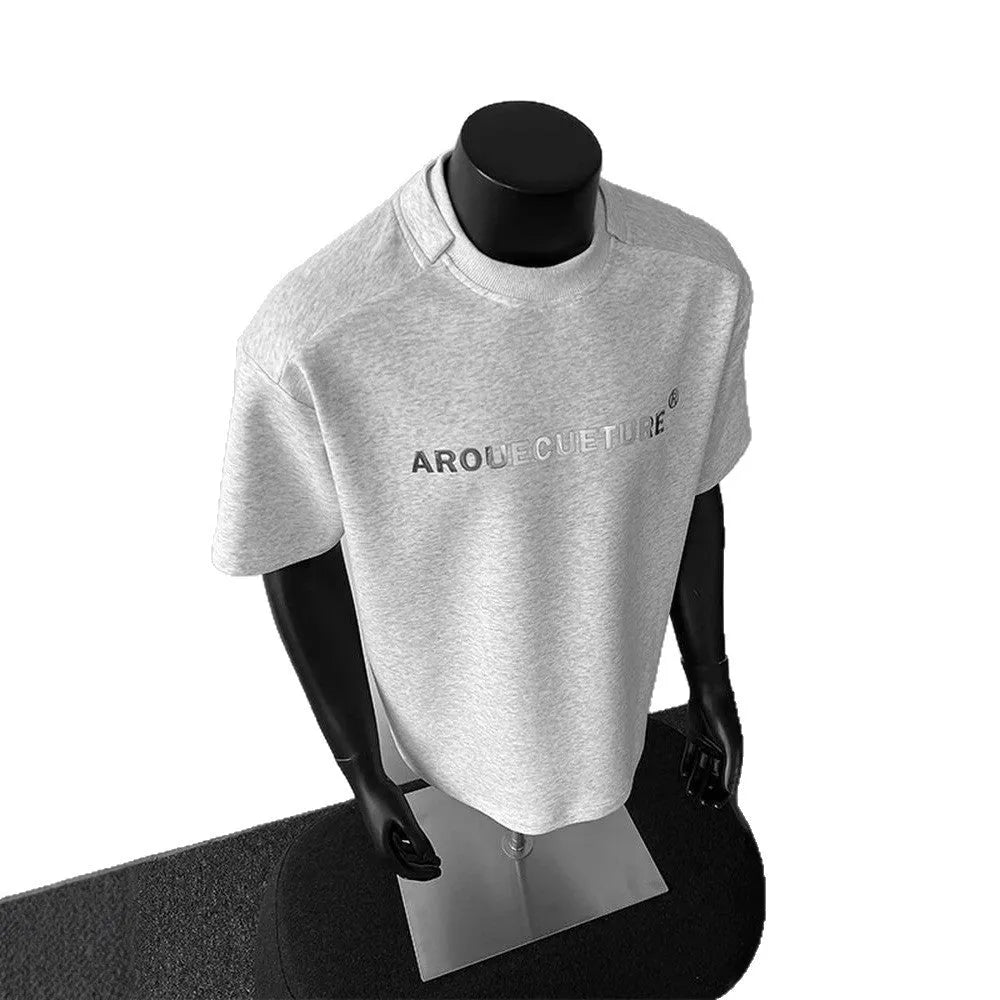 Men's white cotton short sleeve T-shirt with black letter pattern design, loose fit pullover style