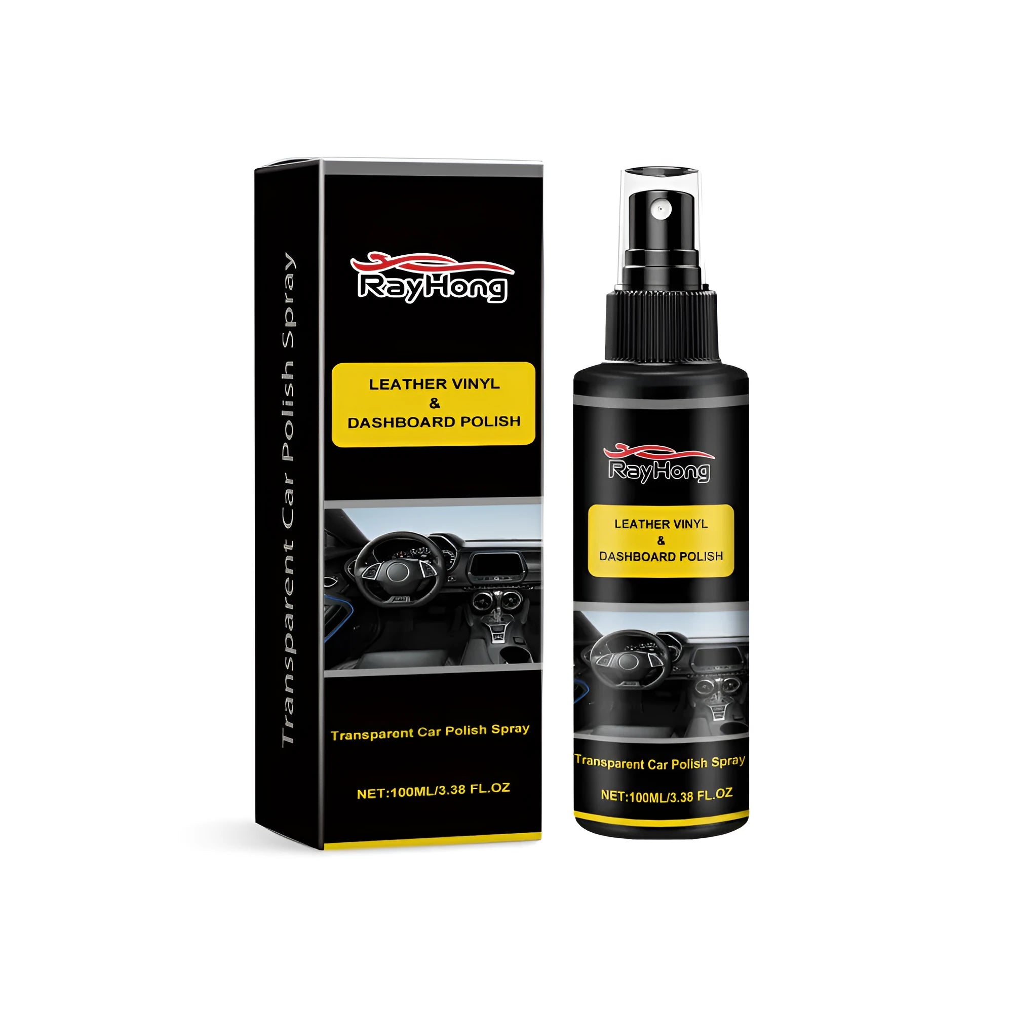 Car polishing spray aerosol can measuring 3.7 by 14 centimetres with protective packaging