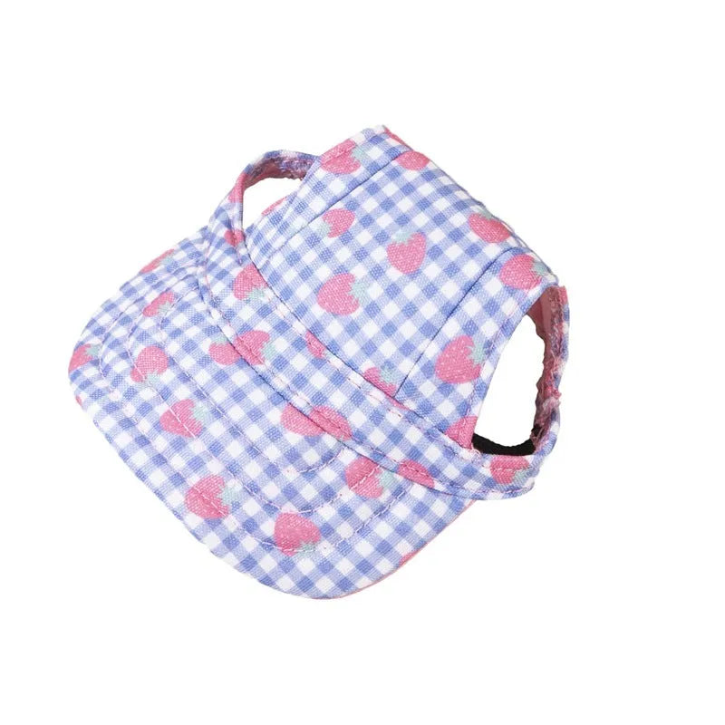 Plaid canvas pet baseball cap for dogs and cats with brim for sun protection