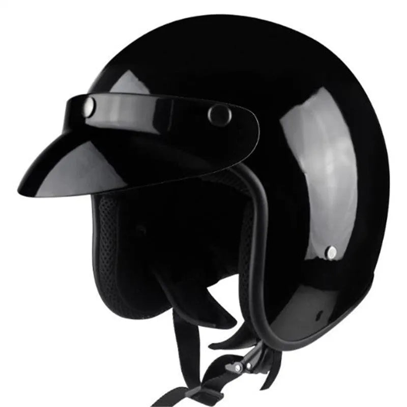 Men and women retro half-face motorcycle helmet in matte black with ABS shell