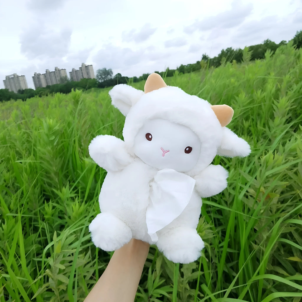 Plush cartoon animal car tissue box for interior decoration in lamb or pig models