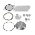 Silver aluminium alloy automotive valve cover replacement part.