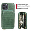 Two-in-one magnetic PU leather phone case in pink for iPhone 14, with wallet flap open showing card slots