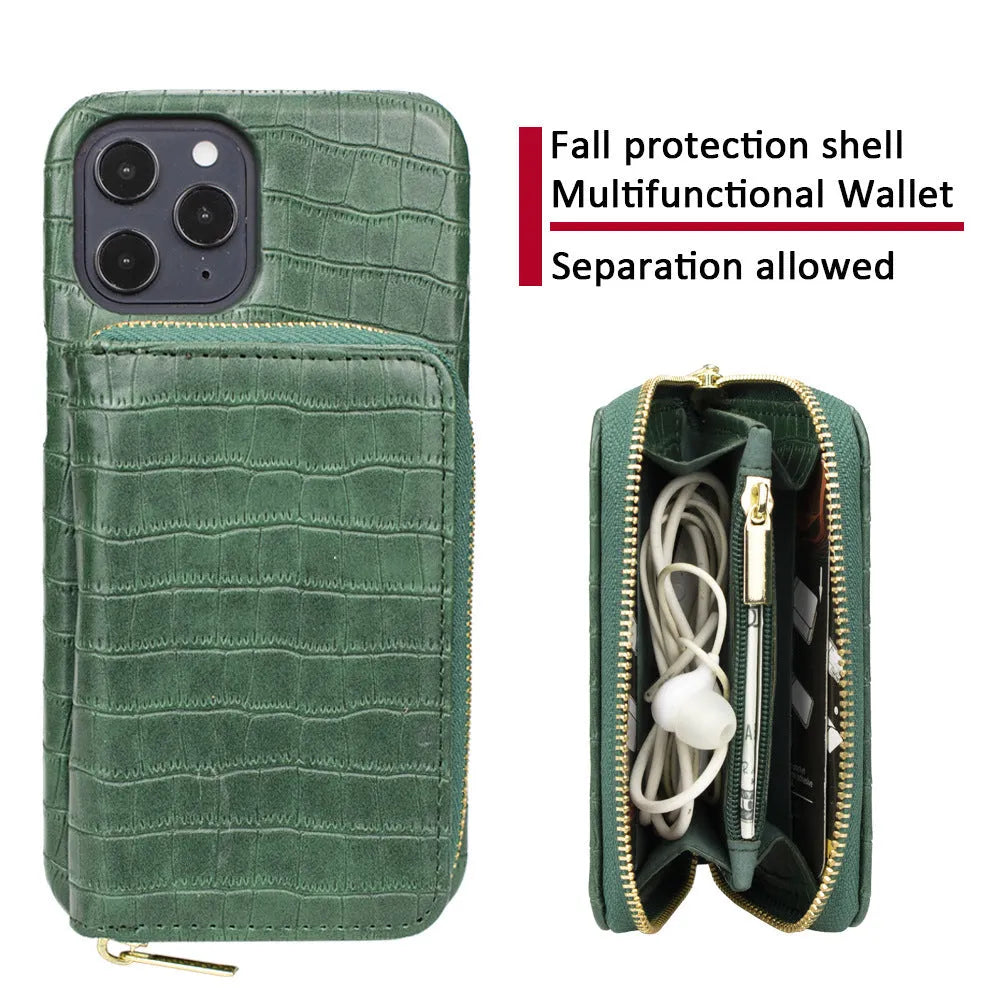 Two-in-one magnetic PU leather phone case in pink for iPhone 14, with wallet flap open showing card slots