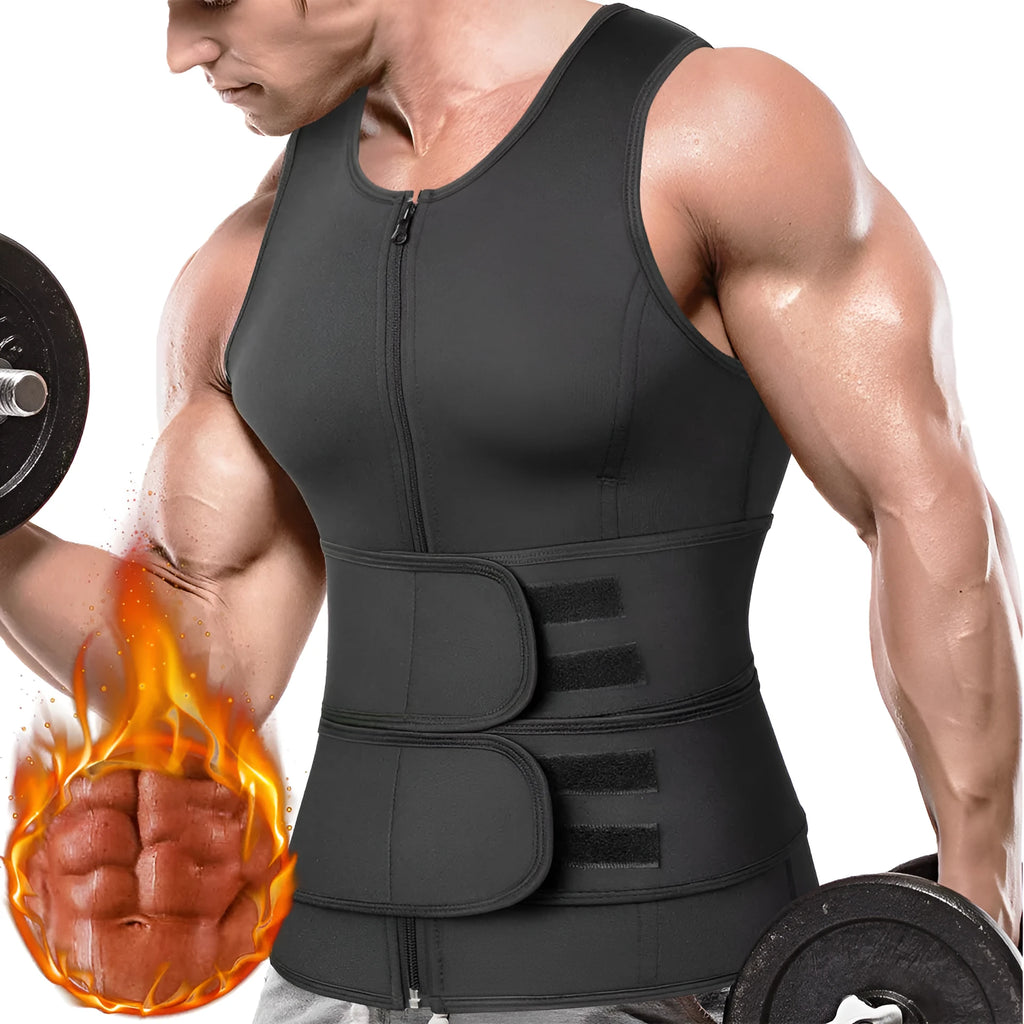 Men sweat vest sauna suit waist trainer high collar long sleeve super slim fit in black for weight loss