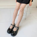 Women's mesh stockings in large, medium, and small hole patterns in black and white colours.