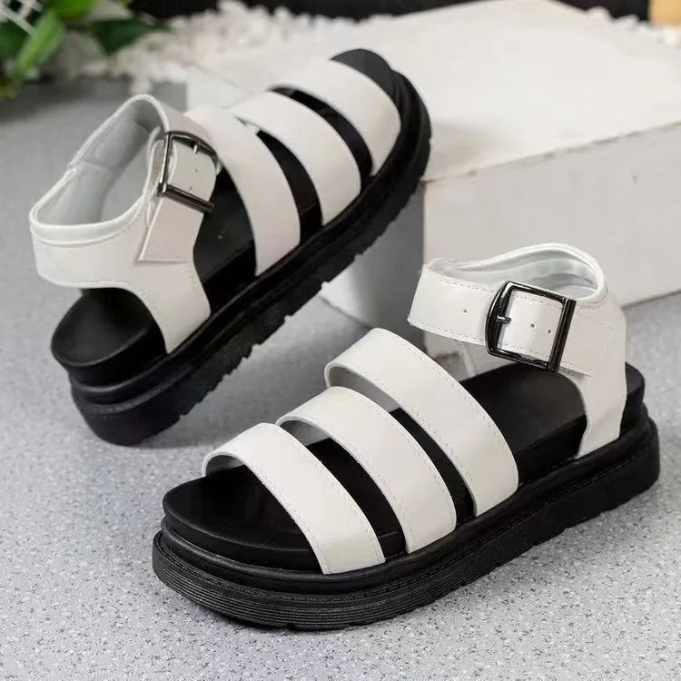 Outdoor strap buckle sandals with round toe and fish mouth design in three colour options