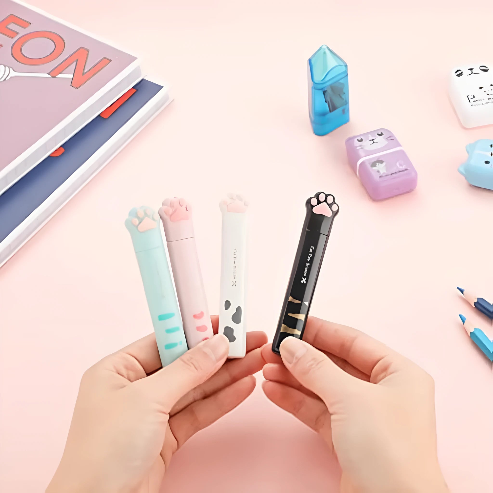 Cat paw mini folding safety scissors with stainless steel blades in four colour options