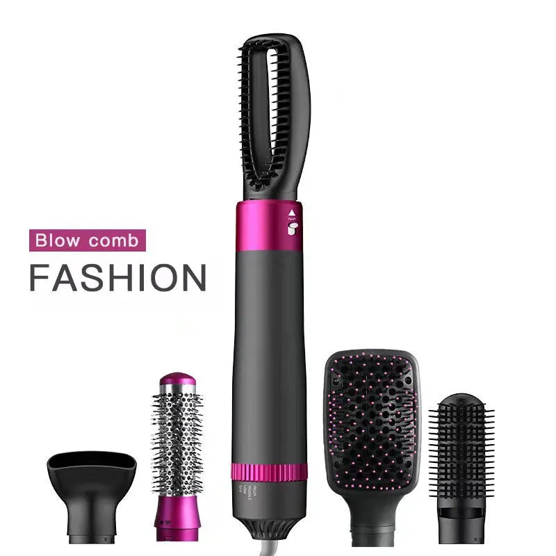 Dyson grey 5-in-1 hair dryer brush styling tool with hollow, nozzle, straight, and curly brush attachments