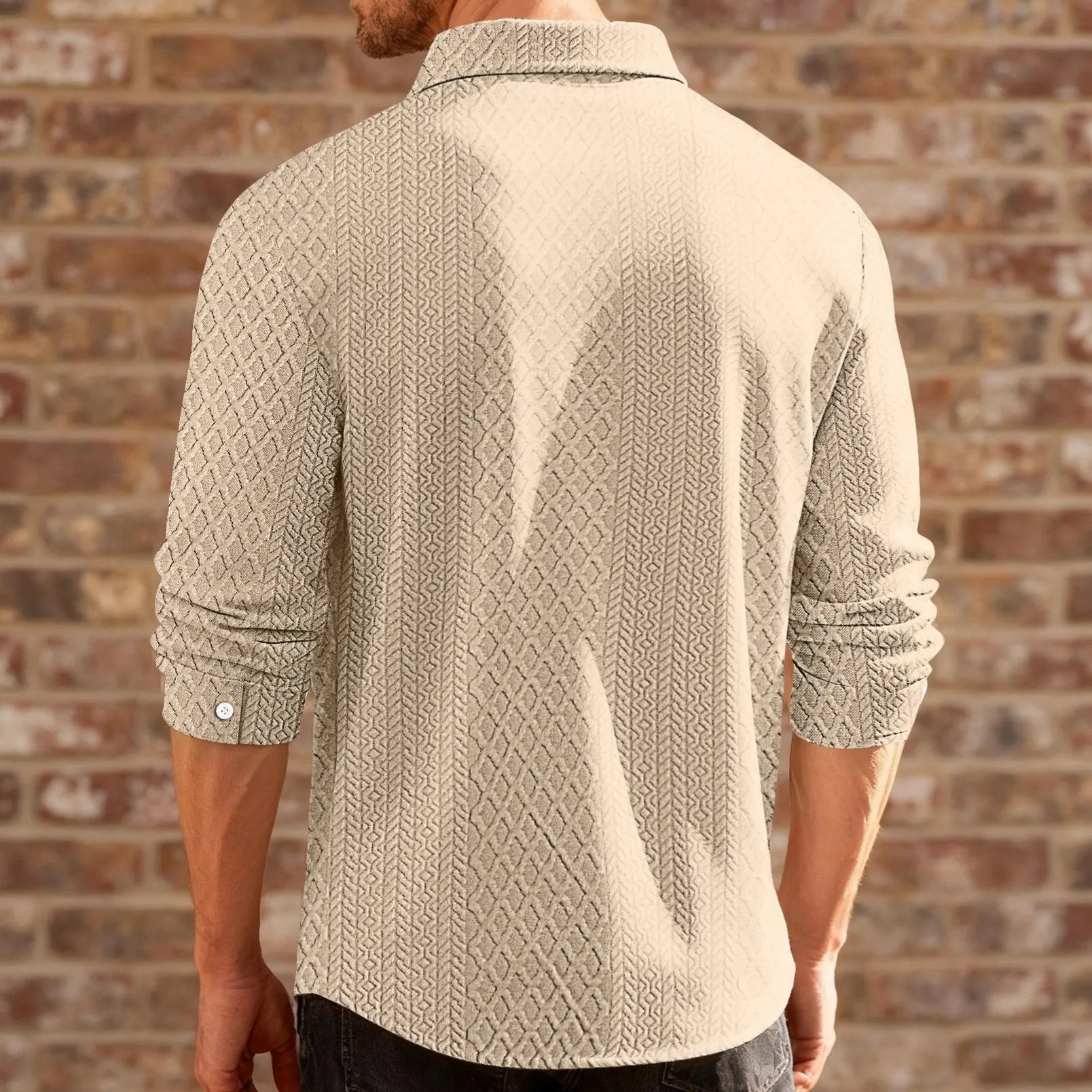 Knitted floral single-breasted men's casual shirt with 3D patch pocket in slim fit, polyester fabric, long sleeves