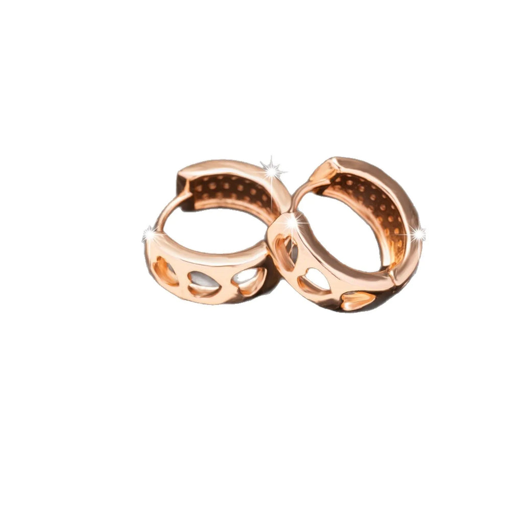 Rose gold hollowed-out heart-shaped earrings with three-layer openwork design