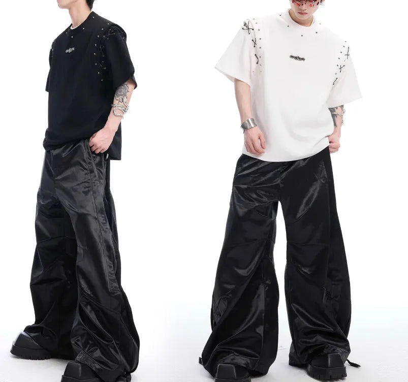 Short sleeve black t-shirt with lace-up cutout design on front