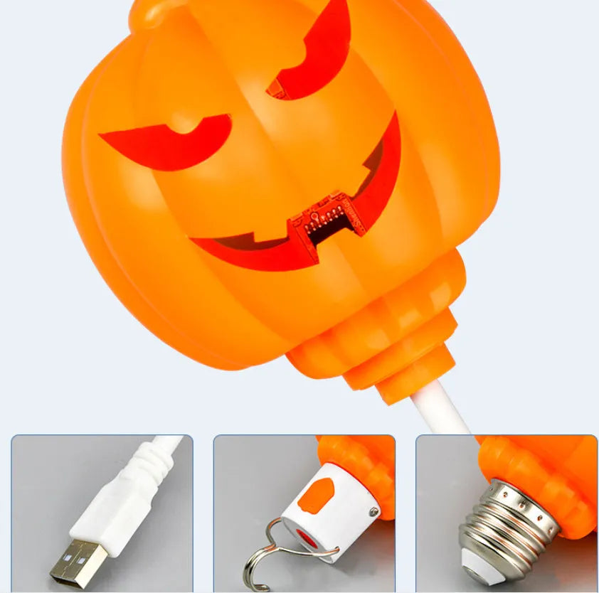 USB rechargeable pumpkin lamp with yellow or purple light option for holiday decoration