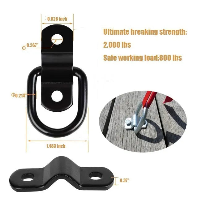 Black galvanised carbon steel floor hook with pull ring design for truck cargo securement