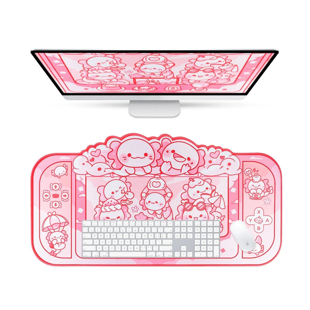Hexagonal dragon crane machine large mouse pad showing 75×40cm cloth surface with wrist rest and cartoon anime pattern
