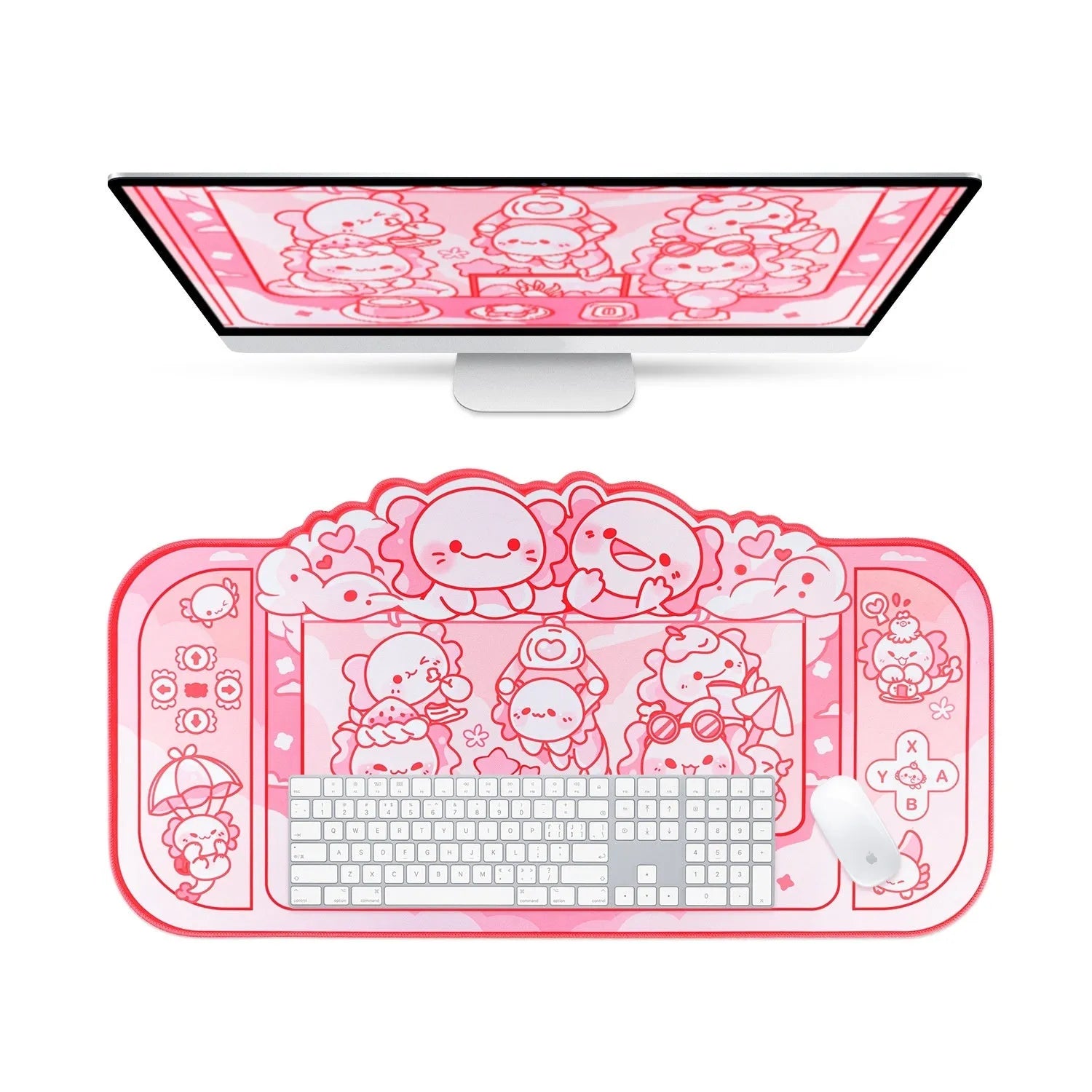 Hexagonal dragon crane machine large mouse pad showing 75×40cm cloth surface with wrist rest and cartoon anime pattern
